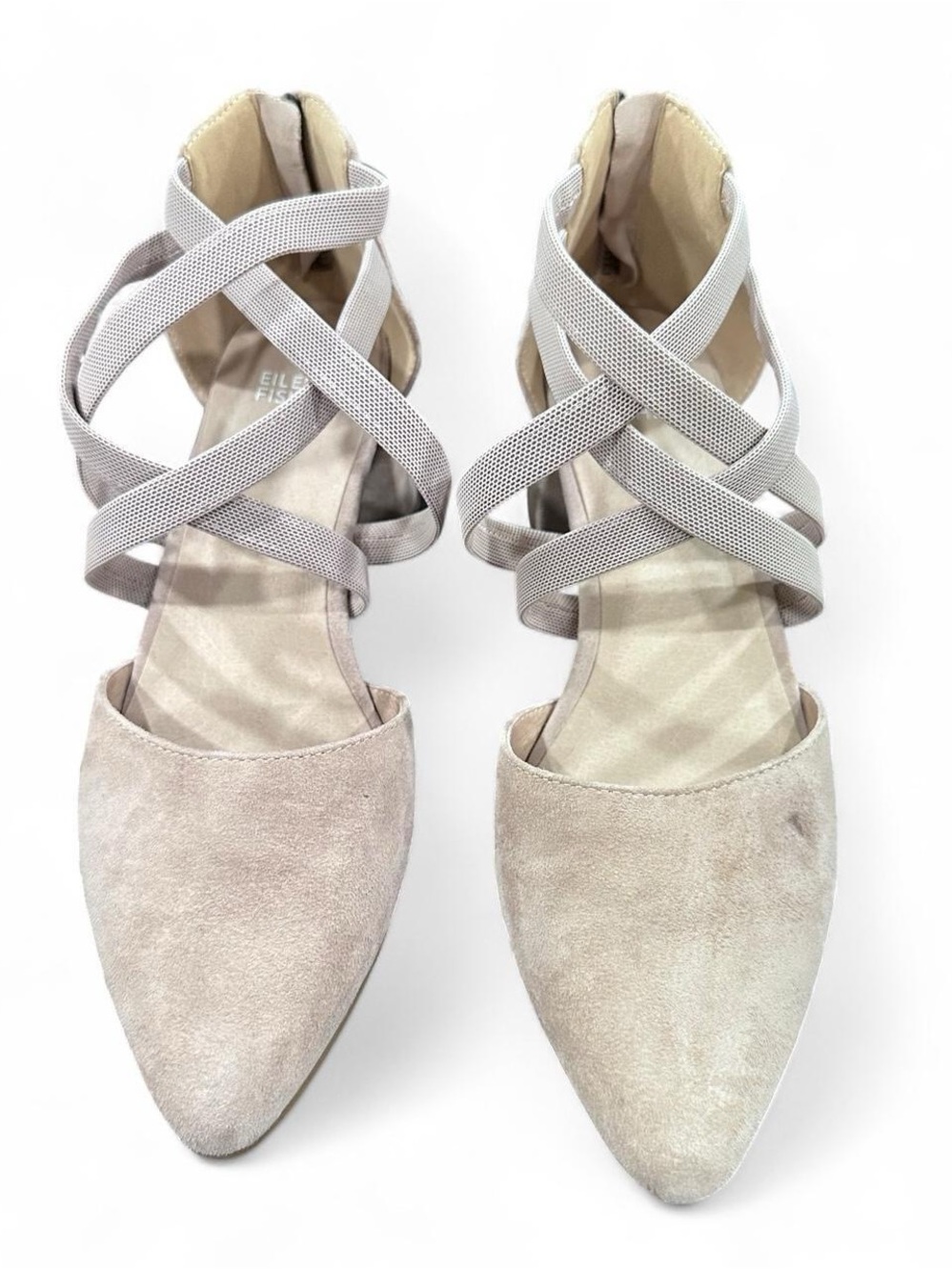 Eileen Fisher Light Taupe Suede Pointed Toe Strappy Block Heel - Picture 5 of 8